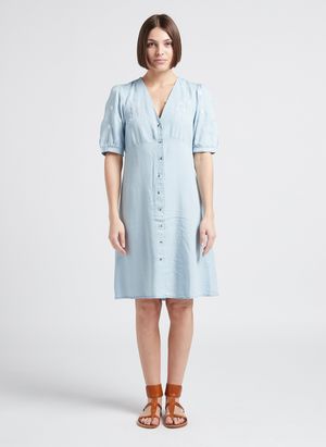 Pieces - Robe courte Col V à motifs brodés - Taille L - Bleu