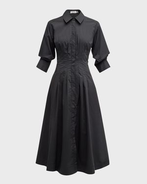 Jazz Poplin Pintuck Midi Shirtdress