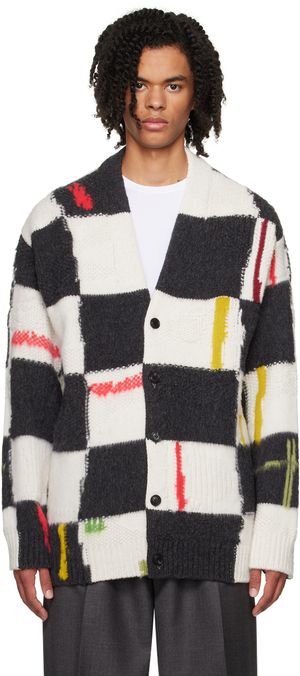 ZEGNA x The Elder Statesman White & Black Check Cardigan