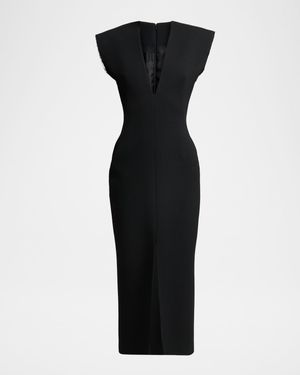 Raw-Edge Structured Sleeveless Midi Dress