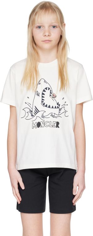 Moncler Enfant Big Kids White Embroidered Shark Motif T-shirt