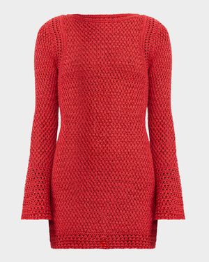 Oakleigh Long-Sleeve Crochet Mini Dress