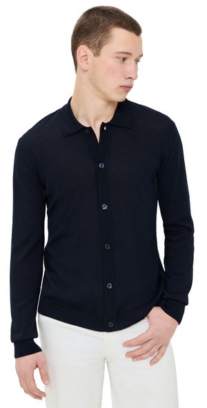 Orlebar Brown Tiernan Merino Button Polo Sweater Night Iris L