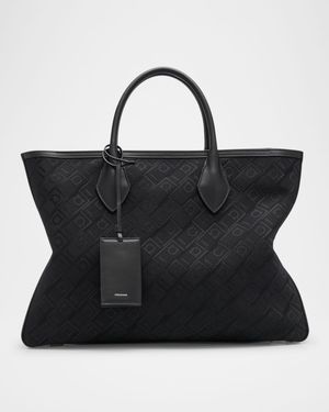 Men's Large Jacquard and Leather Tote Bag