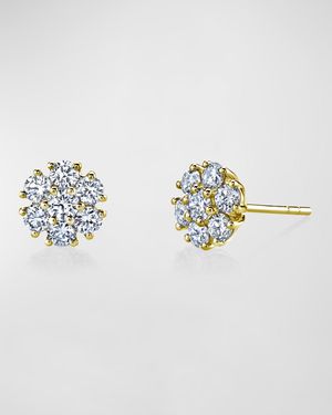 18K Gold Round Diamond Flower Stud Earrings, 1tcw, 0.31"L / 0.31"W