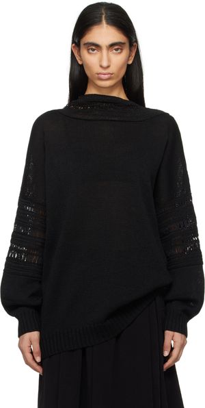 Y's Black Crochet Long Sleeve Sweater