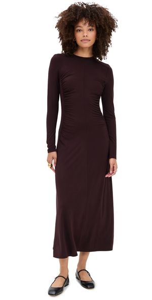 Vince Crew Curved Seam Rouched Dress Dk Fig L