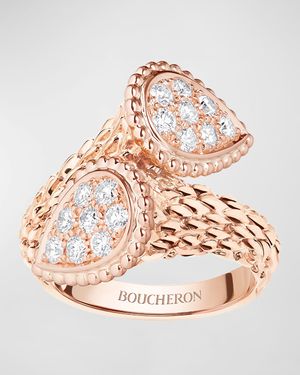 Serpent Boheme 18k Rose Gold Diamond Bypass Ring, Size 53