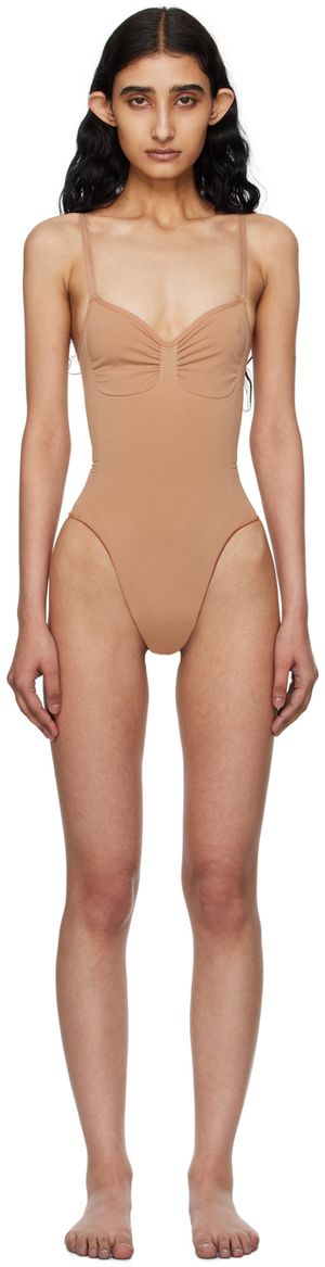 SKIMS Justaucorps brun clair à dos ouvert et à entrejambe de style tanga - Seamless Sculpt