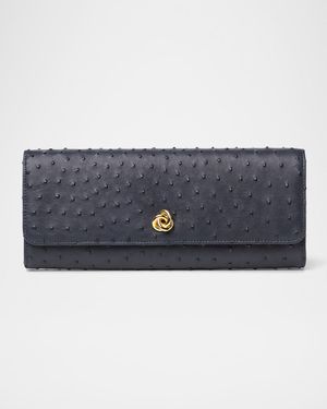Robbie Ostrich Leather Flap Clutch Bag
