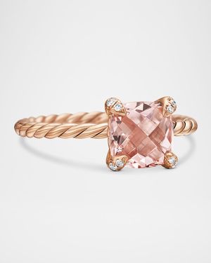 Chatelaine Ring with Morganite and Diamonds in 18K Rose Gold, 7mm