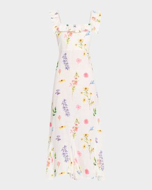 Gia Ruffle Floral-Print Linen Midi Dress