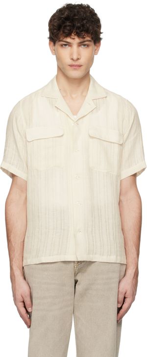Tonywack Chemise beige en lin à ornements tissés
