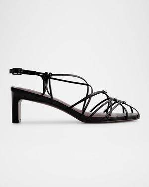 Strappy Leather Kitten Slingback Sandals