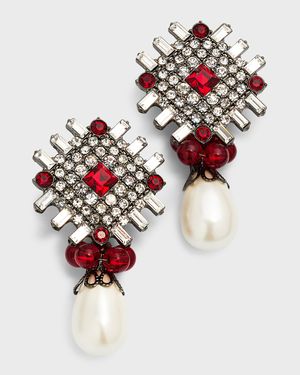 Crystal Top with Pearly Drop Clip Earrings