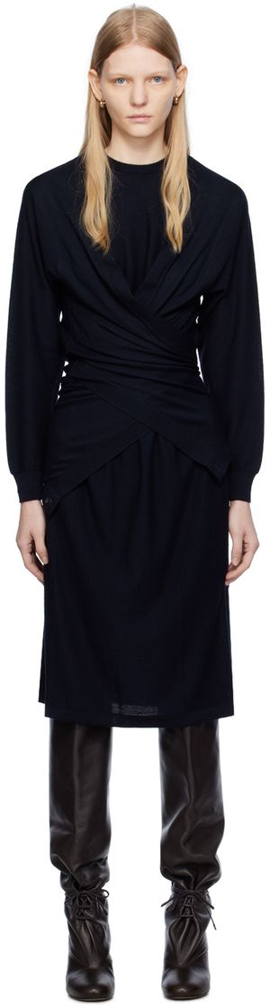LEMAIRE Navy Trompe L'Œil Midi Dress