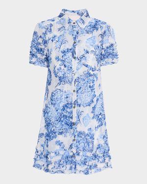 Galea Button-Front Costal Bouquet Mini Dress
