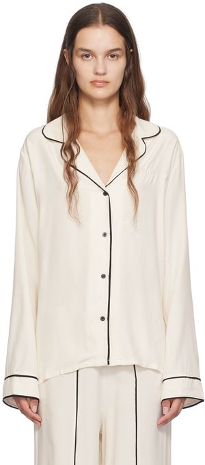BOSS Off-White Embroidered-Logo Pyjama Shirt