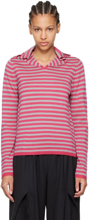 Comme des Garçons Girl Pink & Gray Striped Sweater