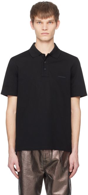 Ferragamo Black Embroidered Polo
