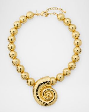 Golden Ball Beaded Seashell Pendant Necklace