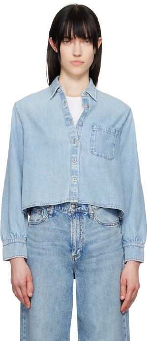 rag & bone Chemise écourtée Maxine bleue en denim ultraléger