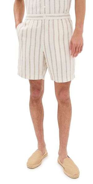 Vince Mesa Stripe Beach Shorts 7.75 Blanco M