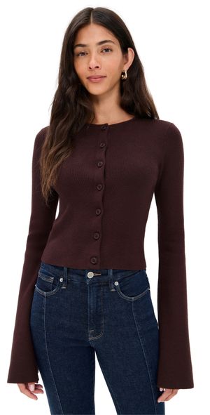 Good American Bell Sleeve Knit Cardigan Bark003 2XL