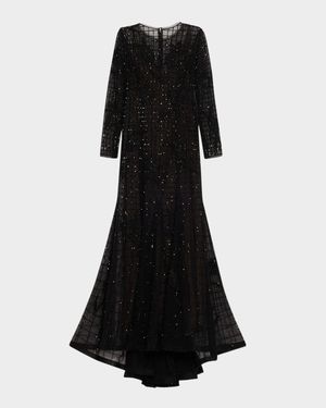 Embellished Long-Sleeve Trumpet Gown