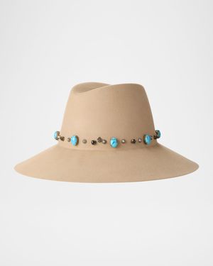 Kate Turquoise & Stone Studded Wool Felt Hat