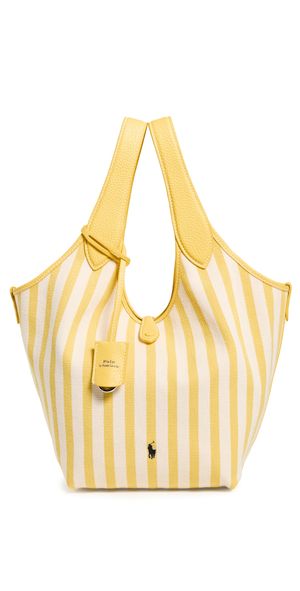 Polo Ralph Lauren Stripe Polo Canvas-Poly Tote-Medium Collegiate Yellow/White One Size