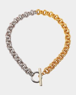 Two-Tone Double Circle Links Necklace