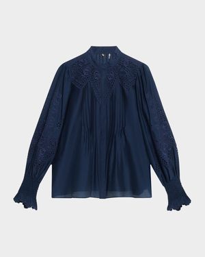 Delta Embroidered Cotton-Silk Blouse