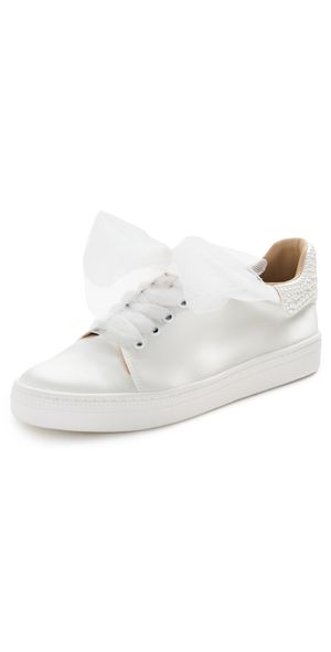 Badgley Mischka Gem Sneakers White Satin 9