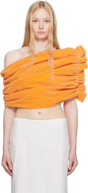 COLLEEN ALLEN Orange Velvet Shawl Top