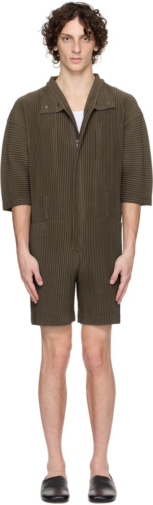 Homme Plissé Issey Miyake Combinaison Bottoms 3 brun à plis