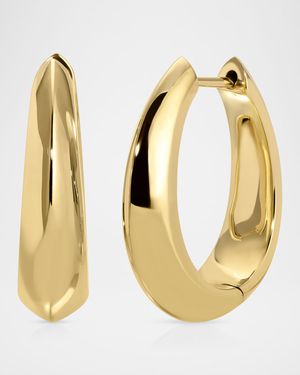 18K Yellow Gold Plain Oval Hoop Earrings