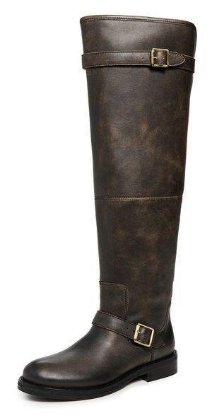 SIMKHAI Noah Leather Over-The-Knee Boots Distressed Chocolate 39