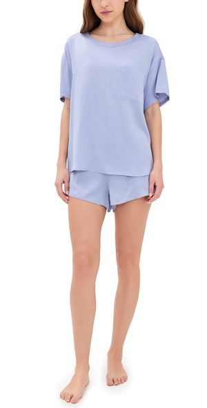 Lunya Washable Silk Tee Shorts Set Periwinkle Eve XS