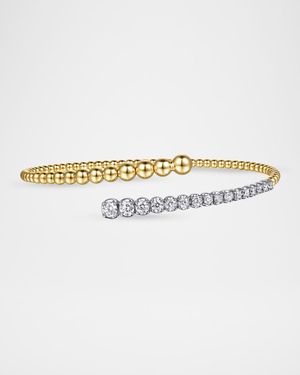 14K White and Yellow Gold Bujukan and Graduating Diamond Bypass Bangle Bracelet