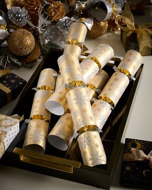 Golden Glitter Snowsky Christmas Crackers, Set of 6