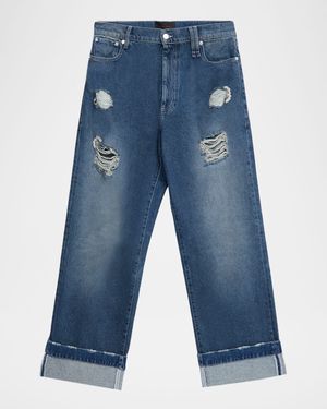 Men's Distressed Straight Cuffed Jeans
