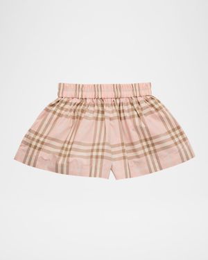 Girl's Wide-Leg Check Cotton Shorts, Size 6M-3