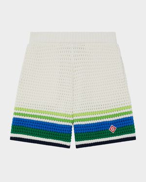 Boy's Stripe Knit Crochet Shorts, Size 3-14
