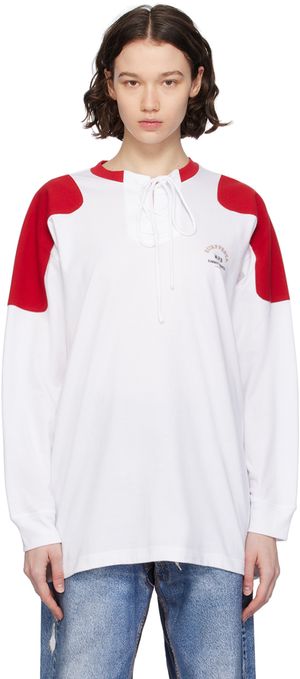Pushbutton T-shirt à manches longues blanc à laçage