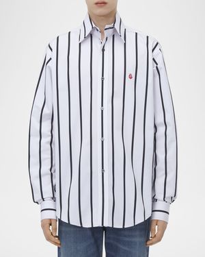 Men's High-Collar Striped Sport Shirt