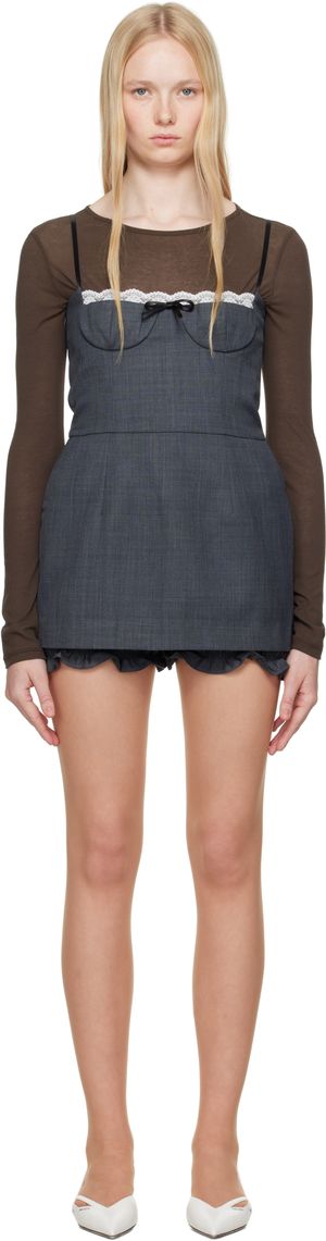SHUSHU/TONG Gray Double Layered Skirt Halter Minidress
