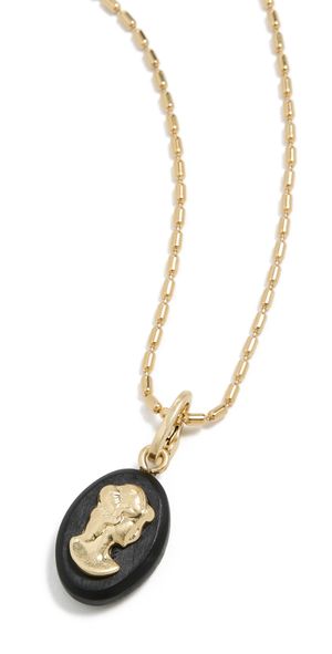 Clare V. Barrel Chain Necklace with Charm Black and Gold One Size