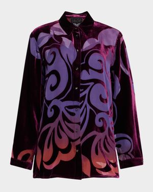 Bess Button-Down Ombre Burnout Blouse