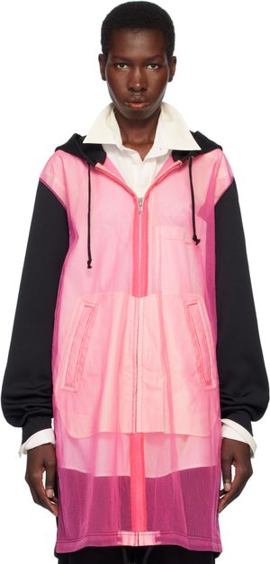 Comme des Garçons Homme Plus Black & Pink Polyester Thick & Nylon Tulle Zip-Up Hoodie